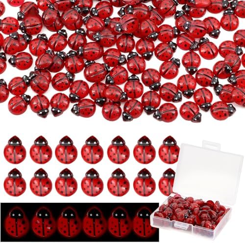 120 Pieces Mini Resin Ladybug, Luminous Tiny Ladybug Miniature Figurines for Fairy Garden Dollhouse Micro Landscape Decor, Micro Resin Animals Gifts for Birthday, Christmas, Party
