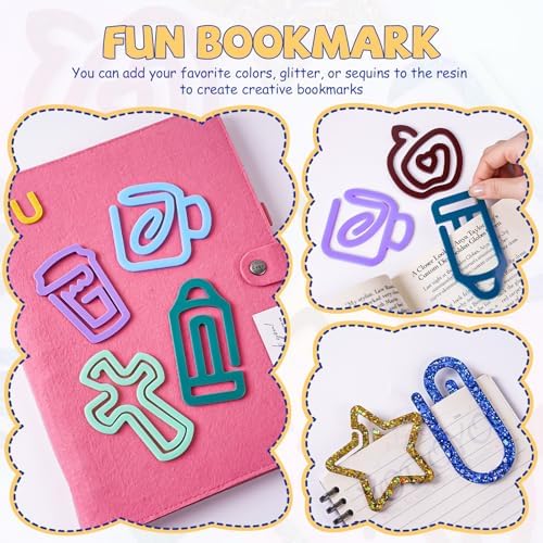10-Cavity Silicone Resin Bookmark Mold with Varieties of Shapes and Size, Paper Clip Molds with Christmas Tree Cross Apple Shapes for DIY UV Resin Crafts, DIY Unique Gifts for Book Lovers