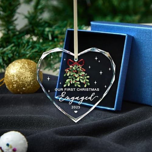 Engagement Gifts for Couples,First Christmas Engaged Ornament 2025 - Engagement Gifts for Women Glass Engaged Christmas Ornament