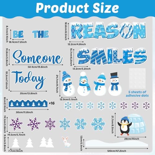 Winter Bulletin Board Decoration Set Snowman Classroom Decorations Be The Reason Someone Smile Today Bulletin Board Christmas Snowflake Penguin Cutouts for Home School Chalkboard Door Wall Decor