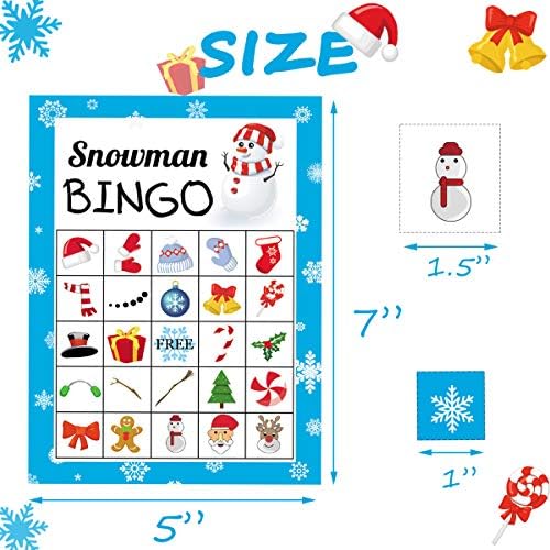Christmas Games for Kids, Snowman Xmas Bingo Cards 24 Players for Family Large Group Winter Holiday Game Christmas Crafts for Kids Xmas Activities Party Favors Supplies Toys Gifts