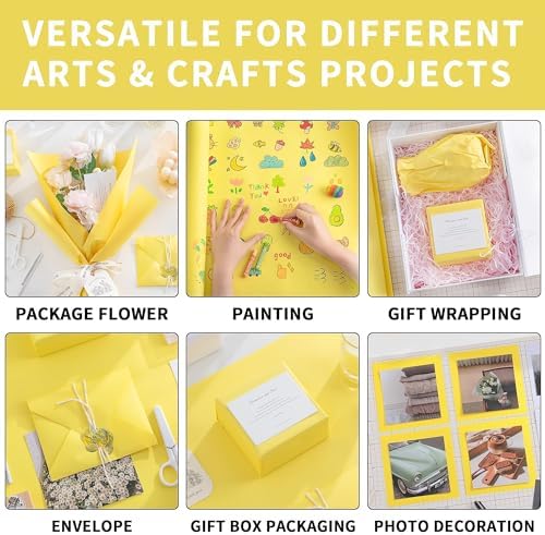 Yellow Wrapping Paper Kraft Arts Paper Roll - 17.5 inches by 49.2 Feet (15m) Gift Wrapping Paper for Christmas/New Year/DIY Crafts/Drawing Art PAP01GY
