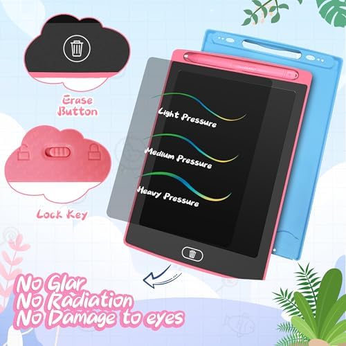 2 Pack LCD Writing Tablet for Kids, 12.5 inch Colourful Doodle Board Erasable Drawing Tablet for Kids, Educational Learning Travel Toys Birthday Christmas Gifts for 3 4 5 6 7 Girls Boys(Pink+Blue)