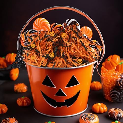 ZEBMOON 1 LB Black Orange Crinkle Cut Paper Shred Filler Great for Gift Wrapping, Halloween Basket Filling, Birthday, Wedding, Thanksgiving, Christmas Day, New Year Party Decorations Filling Supplies