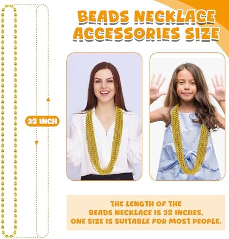 100PCS Mardi Gras Beads, Gold Oval Beaded Necklace Stuff, 32" Mardi Gras Christmas Beaded Necklace Costume Bulk, Festival Parade Throw Accessories for Mardi Gras St Patricks Christmas Celebrations