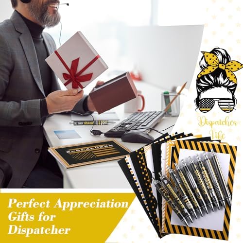 18 Pcs 911 Dispatcher Appreciation Gifts Include 9 Dispatcher Notebook Journals & 9 Inspirational Ballpoint Pens, Christmas Occupational Gifts for First Responder, Emergency Worker, Police
