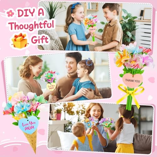 Wwzzey Fabric Flower Bouquets Toys - Arts and Crafts for Kids Ages 4-8 8-12, Kids Crafts DIY Kit with Blessing Cards, Birthday Christmas Gifts for 4 5 6 7 8+ Year Old Girls Boys