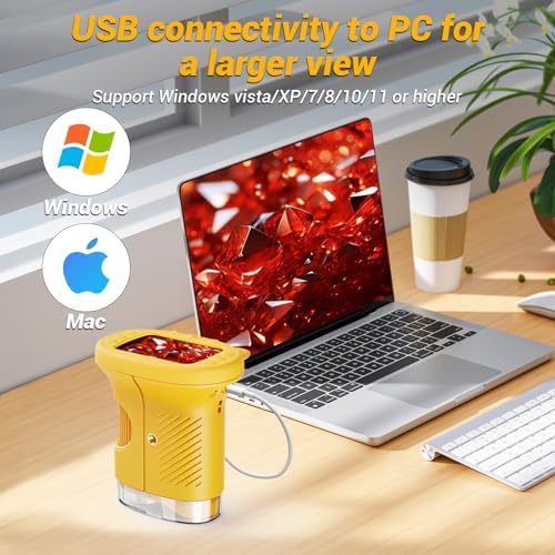 2.4" Screen Pocket Kids Microscope: 1000X Handheld Microscope for Photo and Video - Portable Science Kits STEM Toys – Christmas/Birthday Gifts for Girls & Boys Ages 3-12(Orange)