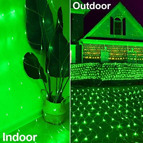 Green Halloween Christmas Net Lights Outdoor Decorations,9.9ft x 6.6ft 264 LED Indoor Twinkle Mesh Bush String Lights,IP44 Waterproof 8 Modes Fairy Netting,Low Voltage Plug-in for Garden,Patio
