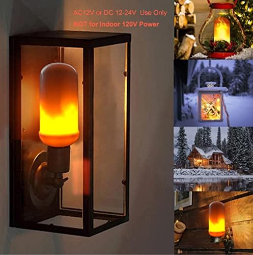 2-Pack DC12V LED Flame Light Bulb Low Voltage AC/DC12V E26 Edison Bulb Orange Fire Flickering Lights for Halloween/Christmas/RV/Outdoor Landscaping/Battery Powered Lighting