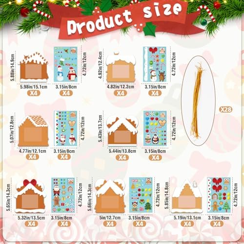28 Pack Christmas Picture Frame Craft Kits for Kids, Xmas DIY Gingerbread House Candy Photo Craft Christmas Hanging Frame Ornaments for Xmas Tree Holiday Art Decorations Home Class Game Activities