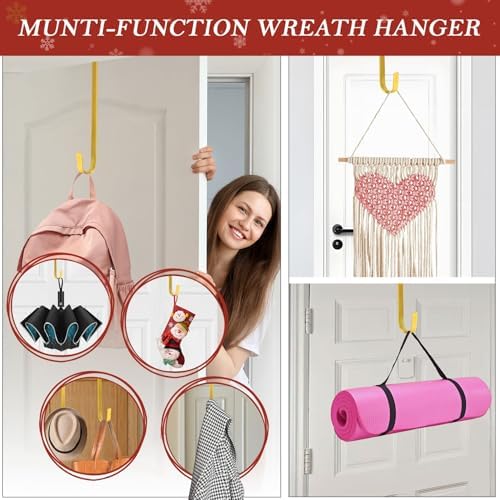 12" Metal Wreath Hanger for Front Door Non-Scratch, Damage-Free Wreath Hanger Heavy Duty, Over-the-Door Hooks for Hanging Welcome Sign, Wreath Holder for Easter, Halloween, Fall, Christmas Decorations