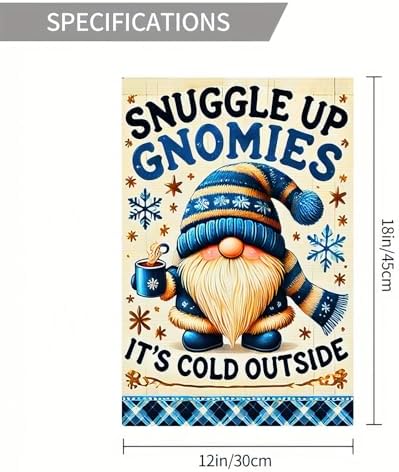 Winter Garden Flag - Double Sided 12x18, Christmas Gnomies, Snuggle Up Gnomies, Cozy Gnome Design, Outdoor Winter And Holiday Decor