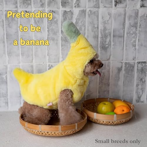 Dog Banana Winter Coat, Cute Extra-Warm/Soft Jackets for Small Dogs Under 35 lbs, Halloween Christmas Dress Up Outfit Clothes (X-Small)