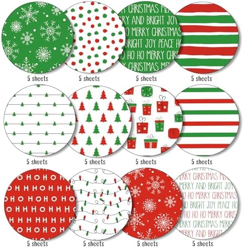 Whaline 60Pcs Merry Christmas Pattern Paper HOHOHO Scrapbook Specialty Paper Christmas Tree Snowflake Decorative Craft Papers For DIY Card Making Photo Album Journal Decoration, 5.5 x 8.3 Inch