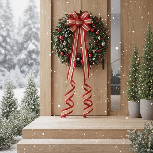 2.5" Red Velvet Gold Mesh Wired Ribbon 10Yards for Christmas Wedding Wreath Gift Wrapping Home Décor DIY