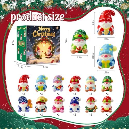24Pcs Christmas Gnome Squishies Toys Bulk,Christmas Slow Rising Stress Relief Squishies Fidget Toys for Kids,Christmas Party Favors,Stocking Stuffers Gifts Goodie Bag Fillers