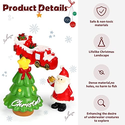 15 Pcs Christmas Aquarium Decorations Miniature Fish Tank Decoration Resin Christmas Tree Santa Elk Snowman Decor Xmas Series Landscape Ornament Figurine for Holiday Fish Tank Supplies Table Decor