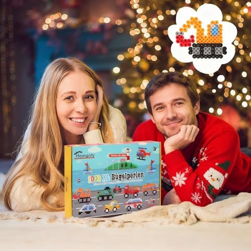 Homgaty 10mm Large Fuse Beads Kit 1000 pcs XL, 10 Colors Patterns Home School Arts and Crafts, Melting Beads for Adult Crafts Set as Christmas Birthday Gifts for Adult