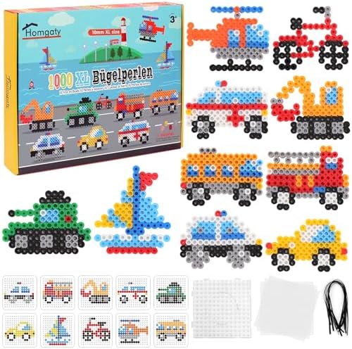 Homgaty 10mm Large Fuse Beads Kit 1000 pcs XL, 10 Colors Patterns Home School Arts and Crafts, Melting Beads for Adult Crafts Set as Christmas Birthday Gifts for Adult