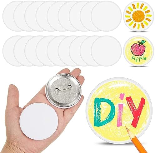 XunYee 20 Pcs Blank White Button Pins 2.25 Inch/ 58 mm DIY Craft Button with White Pins Design Making Kit for Crafts Christmas Supplies, DIY Badges