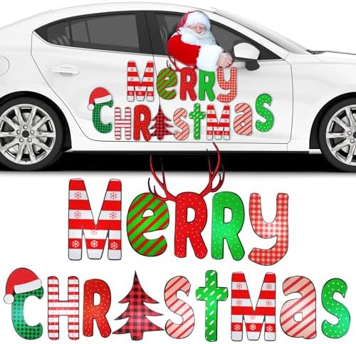 Xuhal 14 Pcs Christmas Car Magnet Set Reflective Merry Christmas Car Decal Large Xmas Garage Magnet Sticker for Refrigerator Mailbox Outdoor Garage Door Xmas SUV Decoration(Stylish)