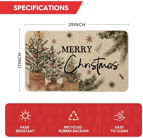 Artoid Mode Holly Merry Christmas Doormat, Winter Xmas Ornament Home Decor Low-Profile Switch Rug Door Mat Floor Mat for Indoor Outdoor 17x29 Inch