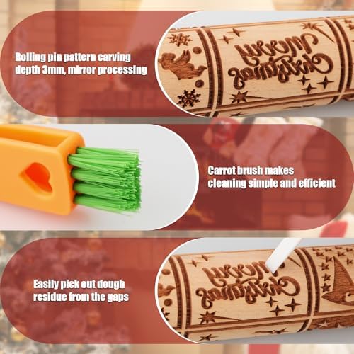 17" Premium Wooden Rolling Pins for Baking with Nativity Embossed Designs | 3mm Deep Springerle Cookie Molds | Christmas Rolling Pin & Baking Gifts for Women | Includes 3-in-1 Cleaning Brush ﻿