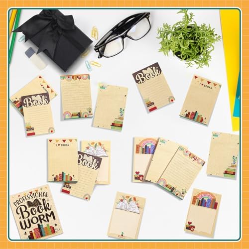 12 Pcs Book Club Sticky Note Set Book Lover Gifts Sticky Note Cute Pads Bookworm Task Trackers with Box Greeting Card Reading Accessories for Reader Bookish Teacher Christmas Gifts