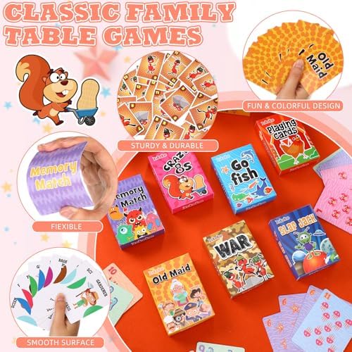 Zubebe 28 Pack Kids Card Games Bulk Operation Christmas Classic Playing Card Game Set for Kids Includes Go Fish, Old Maid, Crazy Eights, Memory Match, Slap Jack, Playing Toy for Party Favors (Vivid)