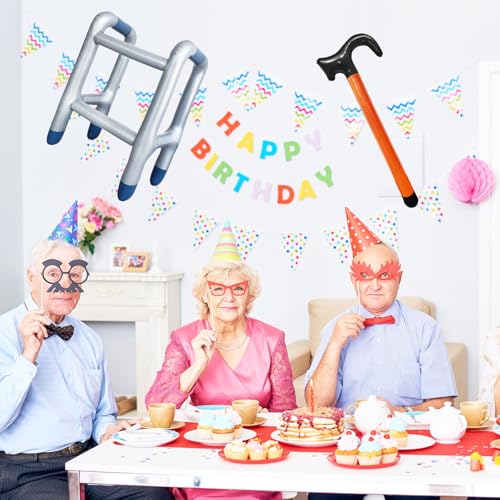 2 Pcs Inflatable Walker and Cane,Fake Cane Blow Up Toy,Funny Old Age Costume Prop for Retirement Party Decorations Gag Gift,100th Day of School,Christmas,Halloween