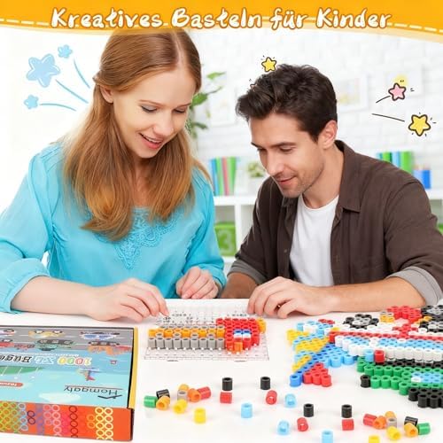 Homgaty 10mm Large Fuse Beads Kit 1000 pcs XL, 10 Colors Patterns Home School Arts and Crafts, Melting Beads for Adult Crafts Set as Christmas Birthday Gifts for Adult