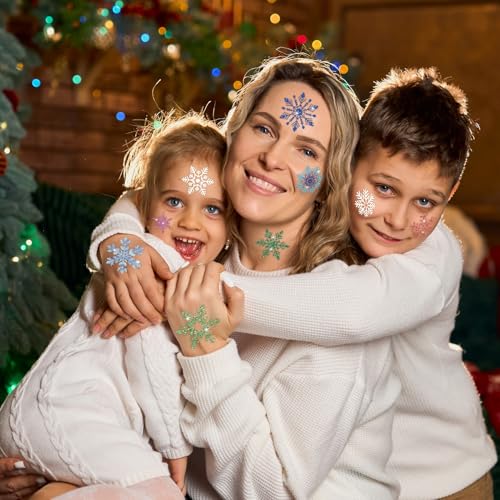winthrop 120 Pcs Glitter Snowflake Temporary Tattoos for Kids, Individually Wrapped Waterproof Safety Christmas Winter Frozen Party Tattoos, Best Choice for Stocking Stuffers, 60 Designs