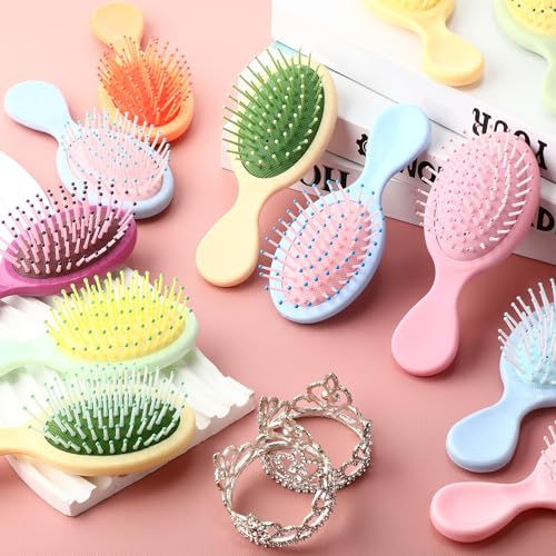 Zopeal 28 Pcs Kids Gift Wet Hair Mini Brush Bulk Girl Halloween Operation Christmas Small Pocket Travel Hairbrush Hygiene Detangler Soft Bristle Detangling Paddle for Party Favor Reward(14 Colors)