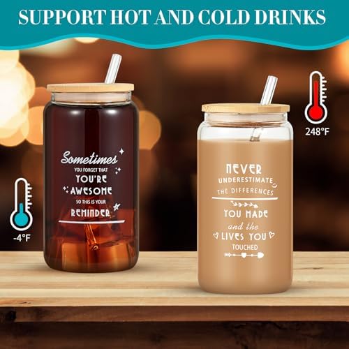 12 Set Employee Appreciation Gifts Bulk, Personalized Inspirational Thank You Gifts for Christmas Staff Coworker 16 oz Can Shaped Beer Glass Cups, Gift Box and Card for Team Women Men Teacher