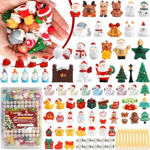 100+pcs Christmas Mini Resin Figures 71 StylesTiny Resin Animals Little Small Figures Christmas Party Favors Bag Fillers Garden Miniatures Figurines (Classic Christmas)