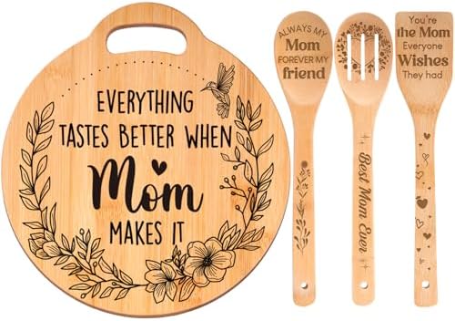Birthday Gifts for Mom - Cute Engraved Bamboo Cutting Board Set, Perfect Mom Birthday Gifts from Daughter/Son, Mothers Day Christmas Birthday Gifts for Mom Mother, Home and Kitchen Decor