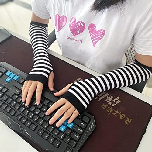SYAYA Striped Fingerless Gloves for Women Men, Gothic Arm Warmers Winter Fashion for Cosplay & Goth & Punk Emo U-S-A1W