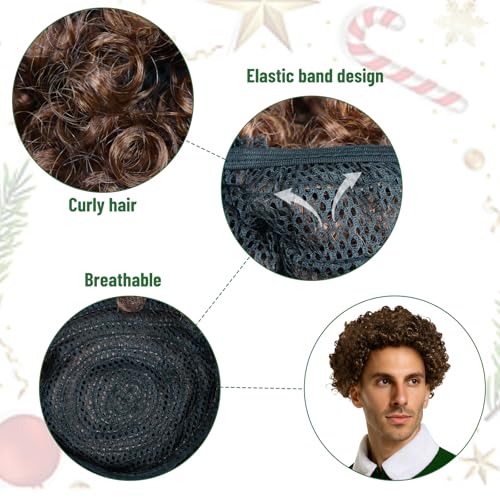 Xambop Short Curly Dark Brown Rocker Party Wig Halloween Christmas Cosplay Costume Full Wigs