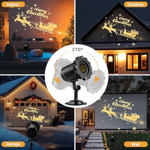 3D Dynamic Christmas Projector Lights Outdoor Indoor-2025 Upgrade Santa in Sleigh Christmas Decorations,Waterproof Holiday Projector Lights for Window Ground Roof Wall Yard Xmas Decor