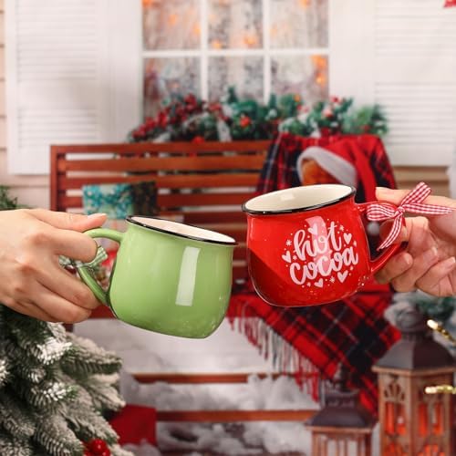 Zubebe Christmas Coffee Mugs Set of 12, 12 oz Hot Cocoa Ceramic Holiday Mugs Set for Mom, Woman, Family, Friend - Farmhouse Tiered Tray Decor, Coffee Bar Decor(Red, Green, White)