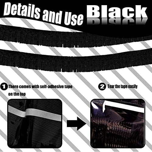 6 Pack 10 Feet Foil Fringe Garland Metallic Tinsel Streamers Banner Wall Hanging Curtain Backdrop Banner for Parade Floats, Thanksgiving, Christmas, Birthday, Halloween Party Decorations(Black)
