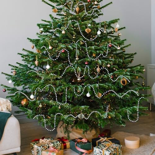 100 Feet Silver Christmas Tree Decor, Christmas Tree Garland Beads, Xmas Beads Chain Decorations Artificial Pearl Garland for DIY Xmas Fireplace Home Party Decor