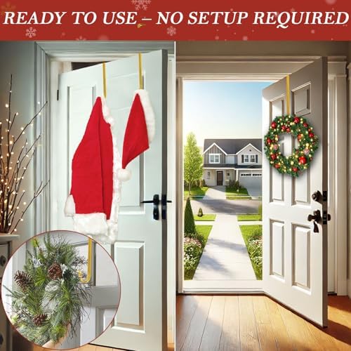 12" Metal Wreath Hanger for Front Door Non-Scratch, Damage-Free Wreath Hanger Heavy Duty, Over-the-Door Hooks for Hanging Welcome Sign, Wreath Holder for Easter, Halloween, Fall, Christmas Decorations