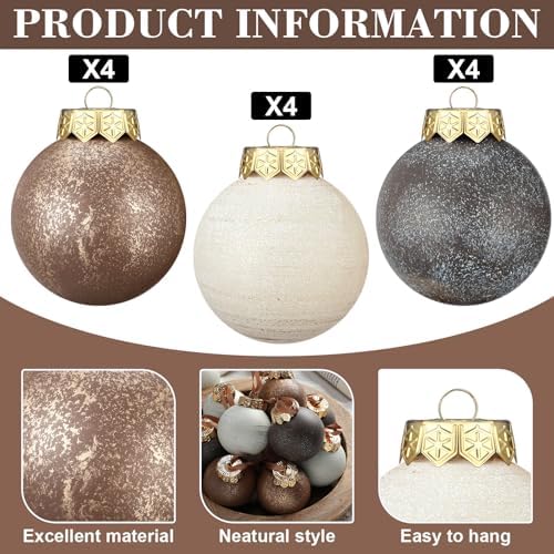 Yunlly 12 Pcs Textured Christmas Ball Ornaments 2.36'' Neutral Christmas Tree Decor Modern Vintage Brown Hanging Decor Shatterproof Home Ornaments for Large Rustic Farmhouse Xmas Tree (Vintage Copper)