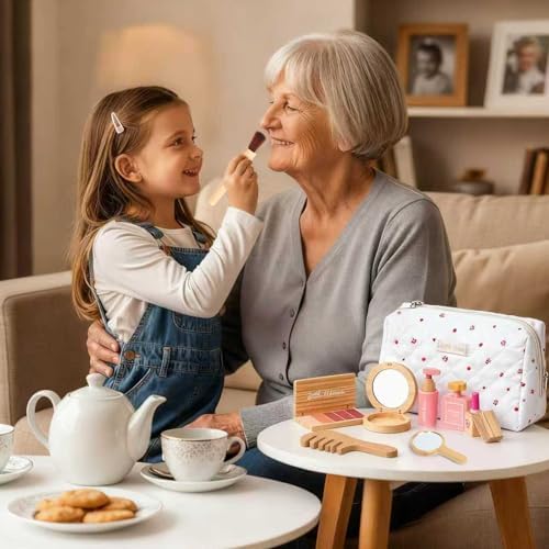 Wooden Pretend Makeup Kit for Toddlers: Non Toxic Mess Free Play Makeup Toy Set for 2 3 4 Year Old Girls - Perfect Toddler Montessori Toys Christmas Birthday Gift Ideas