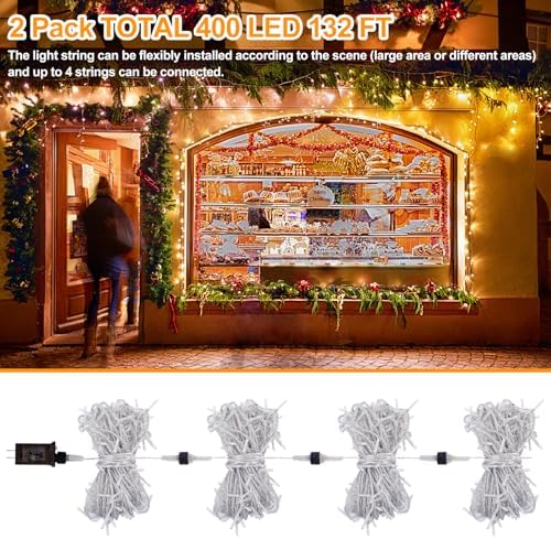 2 Pack Extra-Long 76FT 200 LED Plug in String Lights with Remote & Timer for Wedding Graduation Christmas Garden Tree Patio Porch Party Decorations,Dimmable,Connectable - Warm White