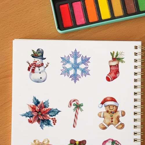 Christmas Water Coloring Book,Beginner-Friendly Watercolor Workbooks, with 12 Colors Watercolor Paint Set with Paint Brush（Christmas）