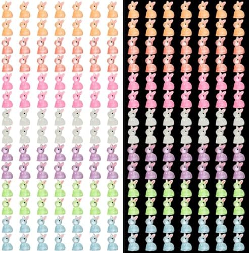 140Pcs Mini Resin Luminous Bunnies Glow in Dark Resin Rabbit Figures for Fairy Garden Luminous Mini Portrait Fairy Garden DIY Christmas Party Ornament Accessories Charms Party Favors