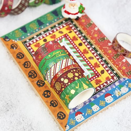 60 Rolls Holiday Washi Tape Set,4 Sizes Decorative Masking Tape Christmas Thanksgiving Fall Halloween Winter Washi Tape for Journaling Supplies Scrapbook Journal Bullet